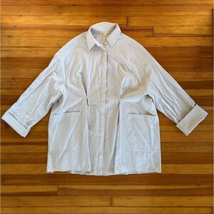 NAP Loungewear RARE Pleated Oversized Buttondown Shirt Dress in Light Grey Strip